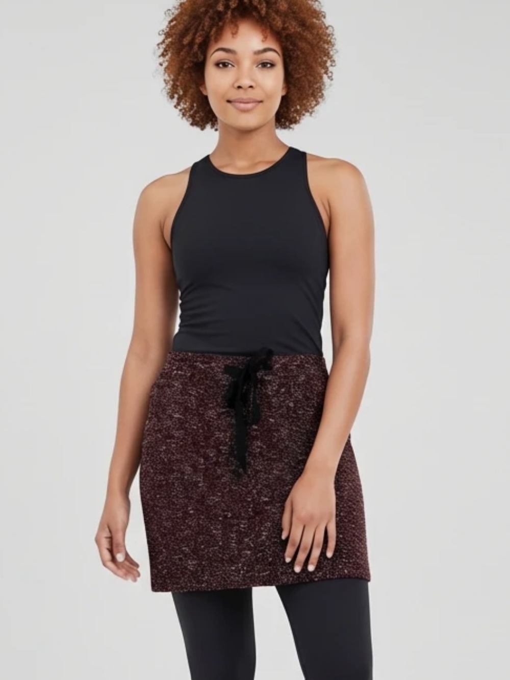 LOFT Wine-Burgundy Tweed Drawstring Mini Skirt